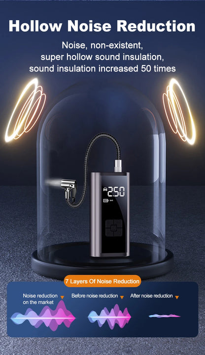 Преносим акумулаторен компресор за гуми 150 PSI с LED осветление за автомобил, мотоциклет и велосипед