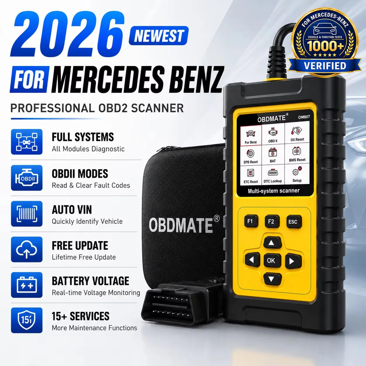 OBD2 скенер за Mercedes-Benz, пълна системна диагностика, ресет на масло, ETC, EPB, ABS, SAS и акумулатор