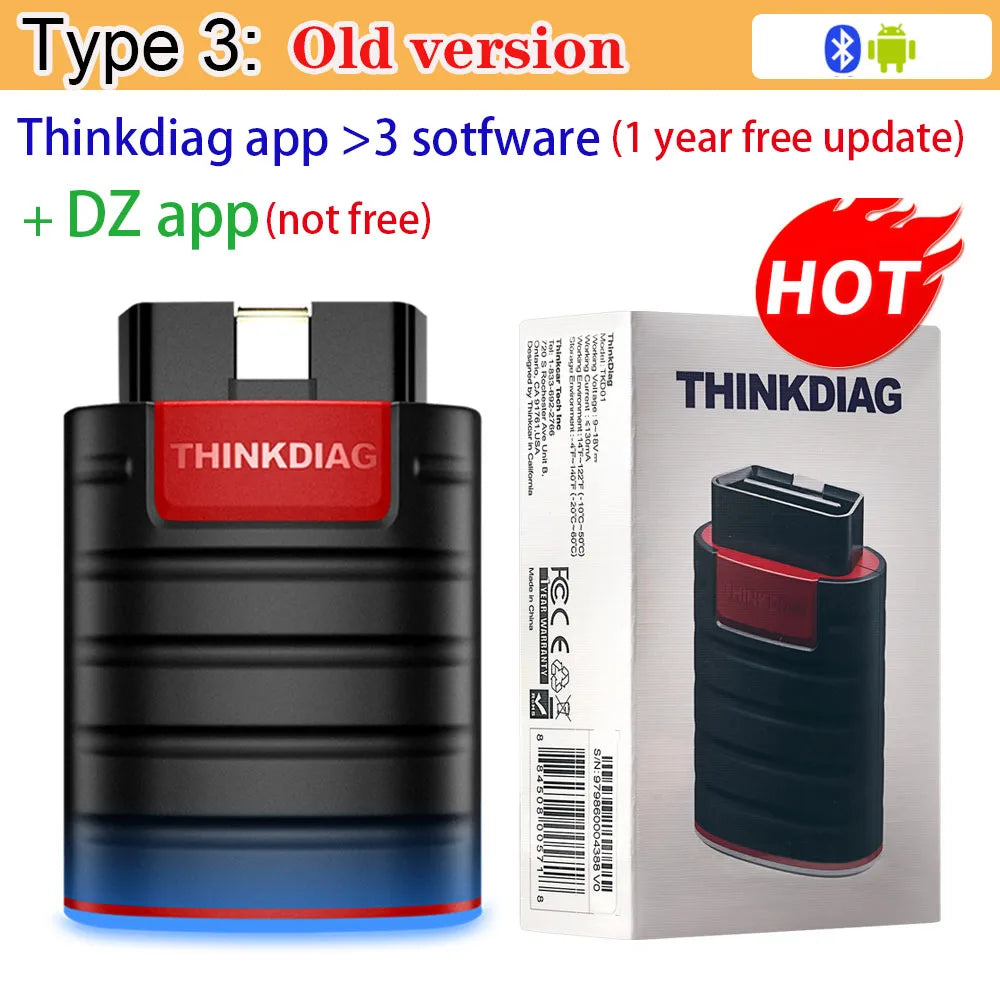 Thinkdiag OBD2 автомобилен диагностичен скенер – пълна системна диагностика, 16 ресет функции, 1 година безплатни ъпдейти