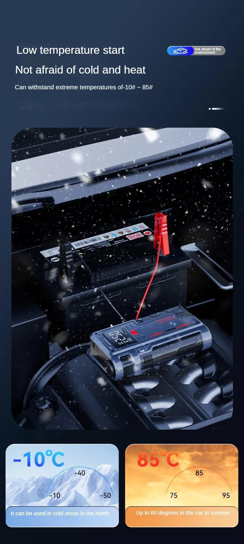 Комплект 2-в-1: Безчетков ударен гайковерт 1/2", 1800 Nm, 3 скорости, 2 батерии + авариен стартер-пауърбанк 8000 mAh, 1000 A, компресор 150 PSI, SOS светлина