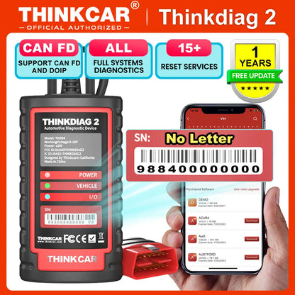 Thinkdiag2 OBD2 диагностичен скенер с двупосочен контрол, Bluetooth и CAN-FD, съвместим с iOS и Android