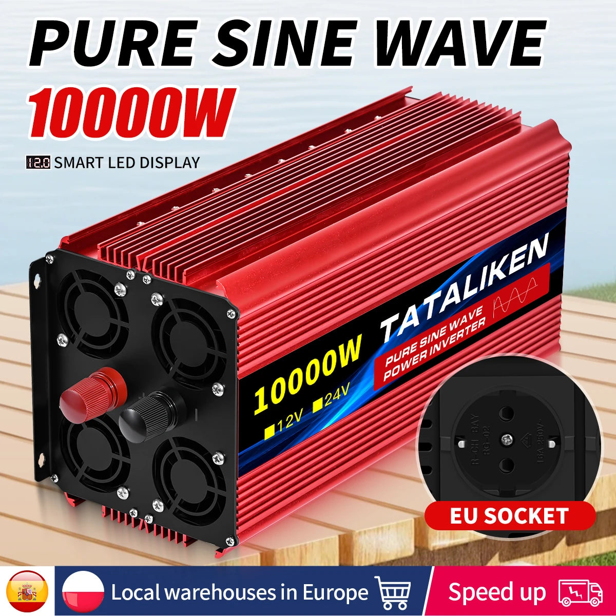 Автомобилен инвертор 12V към 220V 50Hz, чиста синусоида, EU контакт, с LED индикация