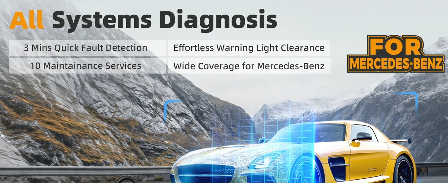 OBD2 скенер за Mercedes-Benz, пълна системна диагностика, ресет на масло, ETC, EPB, ABS, SAS и акумулатор
