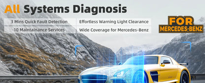 OBD2 скенер за Mercedes-Benz, пълна системна диагностика, ресет на масло, ETC, EPB, ABS, SAS и акумулатор