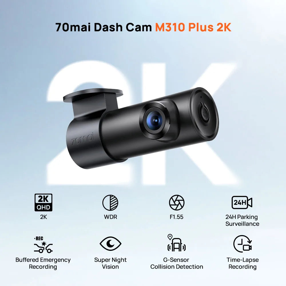 70mai M310 Plus 2K автомобилен видеорегистратор 1440p, 143° зрителен ъгъл, нощно виждане, гласово управление, 24-часов мониторинг при паркиране