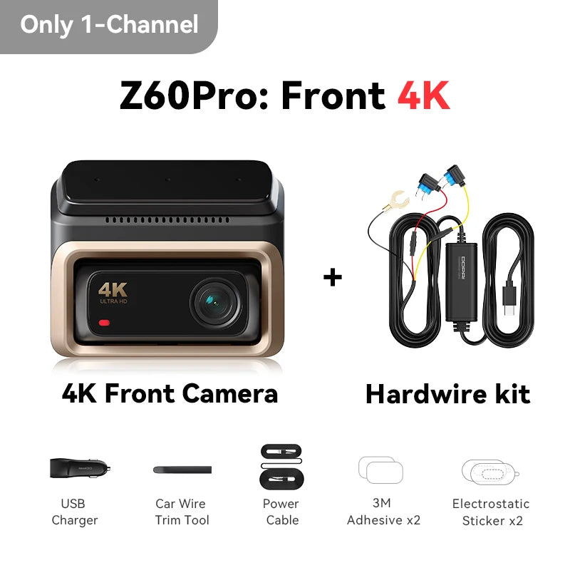 DDPAI Z60 Pro 4K двуканален автомобилен видеорегистратор (предна и вътрешна камера), HDR, сензор Sony STARVIS 2 IMX678, 5 GHz Wi‑Fi, GPS, ADAS, 4G