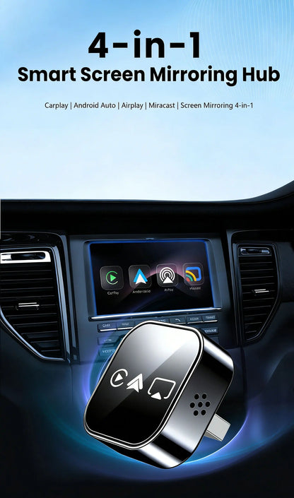 Безжичен CarPlay адаптер за автомобил с Bluetooth и огледално отразяване на екрана, 4-в-1, Plug-and-Play