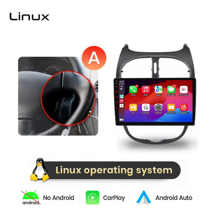 Junsun 9" Android 15 2DIN автомобилна мултимедия за Peugeot 206/206 CC/206 SW (2000–2008), IPS дисплей, GPS навигация, Bluetooth 4.0, Wireless Apple CarPlay и Android Auto