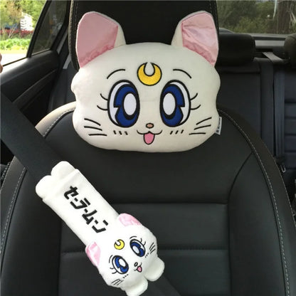 Универсална плюшена възглавница за автомобилен подглавник Lucy Cat – опора за врат и рамене