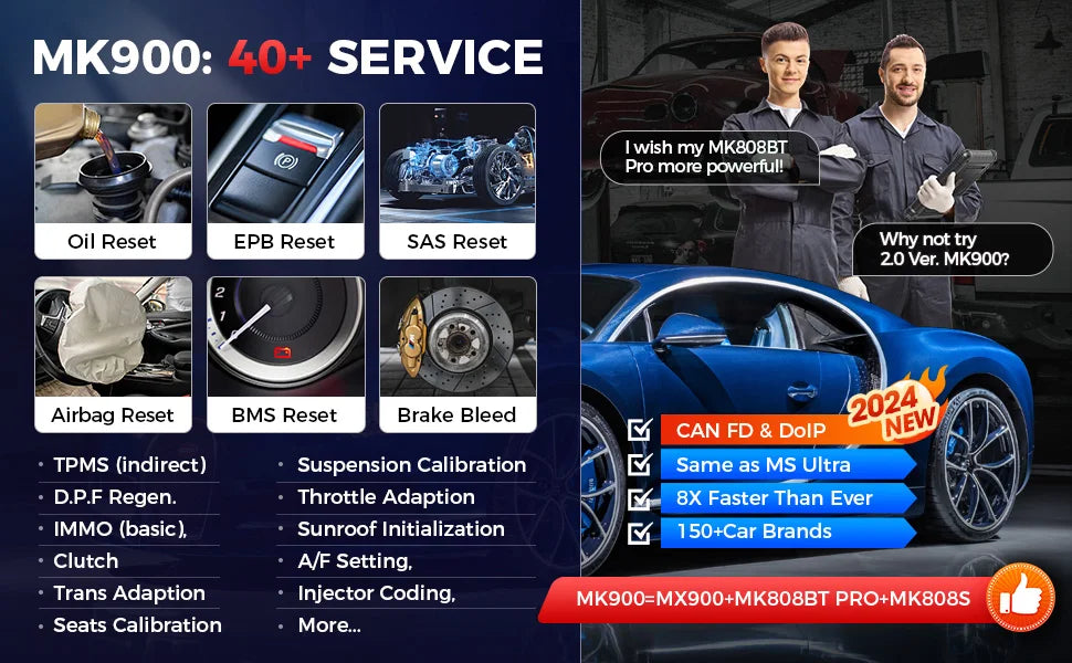 Autel MaxiCOM MK900 диагностичен уред OBD2 – всички системи, 40+ сервизни функции, двупосочно управление, активни тестове, DoIP/CAN FD, Android 11, 8" дисплей, 4GB/64GB