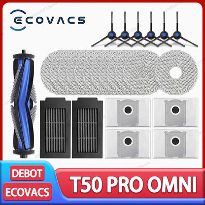 Аксесоари и консумативи за робот прахосмукачка ECOVACS T50 Pro Omni, T50 Auto, DDX67 – основна четка, странична четка, HEPA филтър, моп кърпа, торбичка за прах