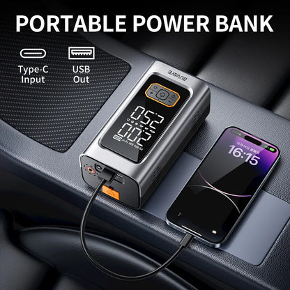 BUVAYE пусково устройство за автомобил 10000 mAh с вграден компресор и power bank за бензинови и дизелови автомобили