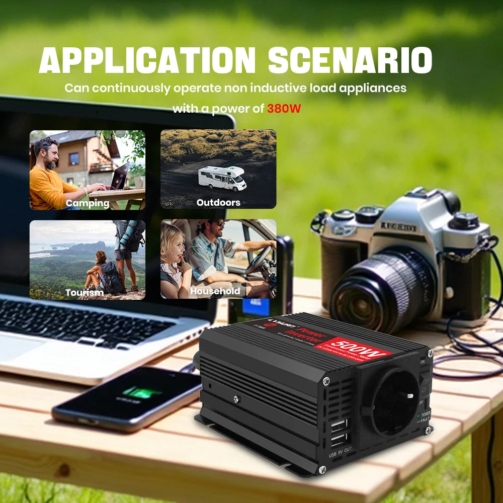 Автомобилен DC-AC инвертор 12V към 220V, 50 Hz, модифицирана синусоида, USB изход, 500–2600 W