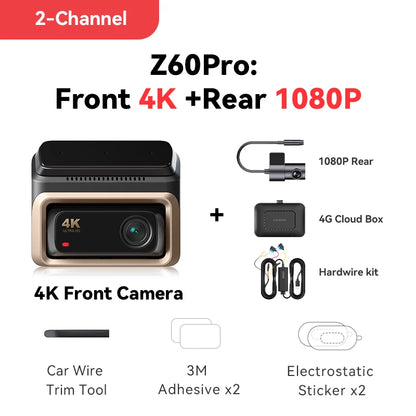 DDPAI Z60 Pro 4K двуканален автомобилен видеорегистратор (предна и вътрешна камера), HDR, сензор Sony STARVIS 2 IMX678, 5 GHz Wi‑Fi, GPS, ADAS, 4G