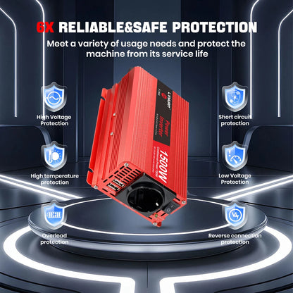 Автомобилен DC-AC инвертор 12V към 220V, 50 Hz, модифицирана синусоида, USB изход, 500–2600 W