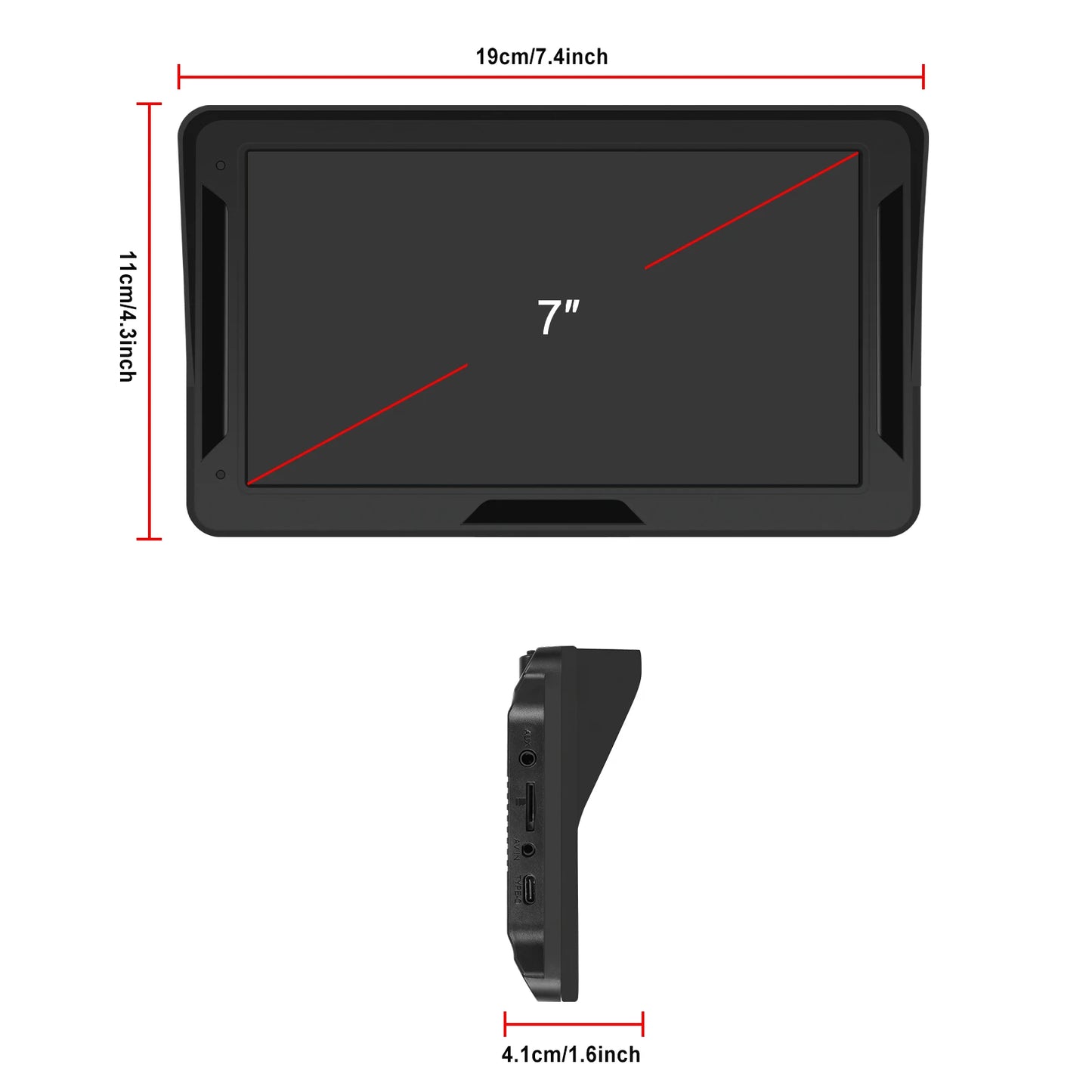 Podofo 7" преносим автомобилен дисплей с безжичен CarPlay/Android Auto, AirPlay, Bluetooth, FM трансмитер, AUX, HD 1024x600