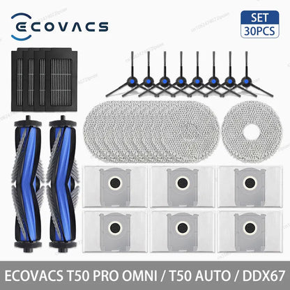 Аксесоари и консумативи за робот прахосмукачка ECOVACS T50 Pro Omni, T50 Auto, DDX67 – основна четка, странична четка, HEPA филтър, моп кърпа, торбичка за прах