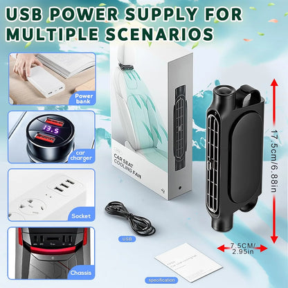 Yanace 12V USB вентилатор за автомобилна седалка, за монтаж на подглавник, силен въздушен поток, универсален за повечето автомобили