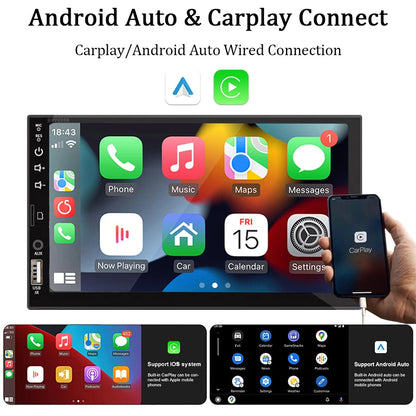 7" 1-DIN авторадио с CarPlay/Android Auto, HD сензорен екран, Bluetooth, FM, AUX, MirrorLink