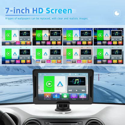 Podofo 7" преносим автомобилен дисплей с безжичен CarPlay/Android Auto, AirPlay, Bluetooth, FM трансмитер, AUX, HD 1024x600