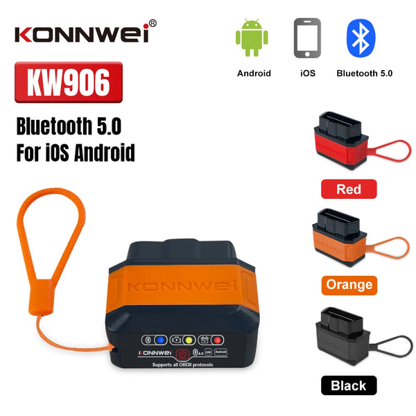 KONNWEI KW906 OBD2 Bluetooth 5.0 диагностичен адаптер ELM327 v1.5 за Android/iOS, PIC18F25K80