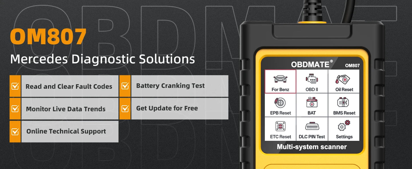 OBD2 скенер за Mercedes-Benz, пълна системна диагностика, ресет на масло, ETC, EPB, ABS, SAS и акумулатор