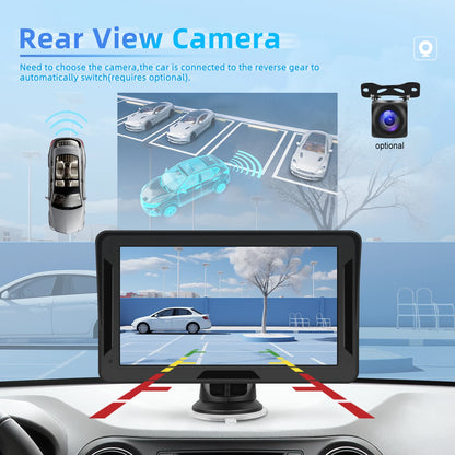 Podofo 7" преносим автомобилен дисплей с безжичен CarPlay/Android Auto, AirPlay, Bluetooth, FM трансмитер, AUX, HD 1024x600