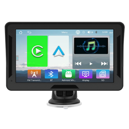 Podofo 7" преносим автомобилен дисплей с безжичен CarPlay/Android Auto, AirPlay, Bluetooth, FM трансмитер, AUX, HD 1024x600
