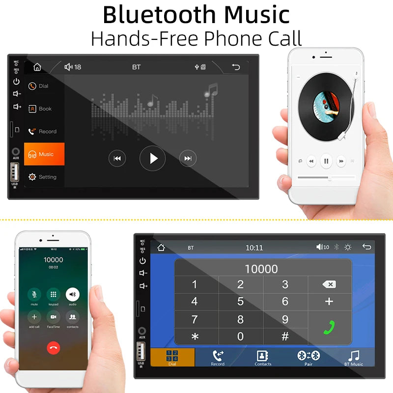 7" 1-DIN авторадио с CarPlay/Android Auto, HD сензорен екран, Bluetooth, FM, AUX, MirrorLink
