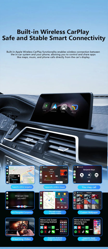 Безжичен CarPlay адаптер за автомобил с Bluetooth и огледално отразяване на екрана, 4-в-1, Plug-and-Play