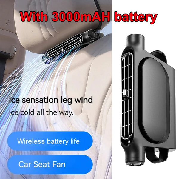 Вентилатор за подглавник на автомобилна седалка, 3000 mAh батерия, 3 скорости, независим превключвател, за предни и задни седалки