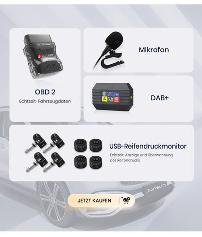 Junsun 9" Android 15 2DIN автомобилна мултимедия за Peugeot 206/206 CC/206 SW (2000–2008), IPS дисплей, GPS навигация, Bluetooth 4.0, Wireless Apple CarPlay и Android Auto