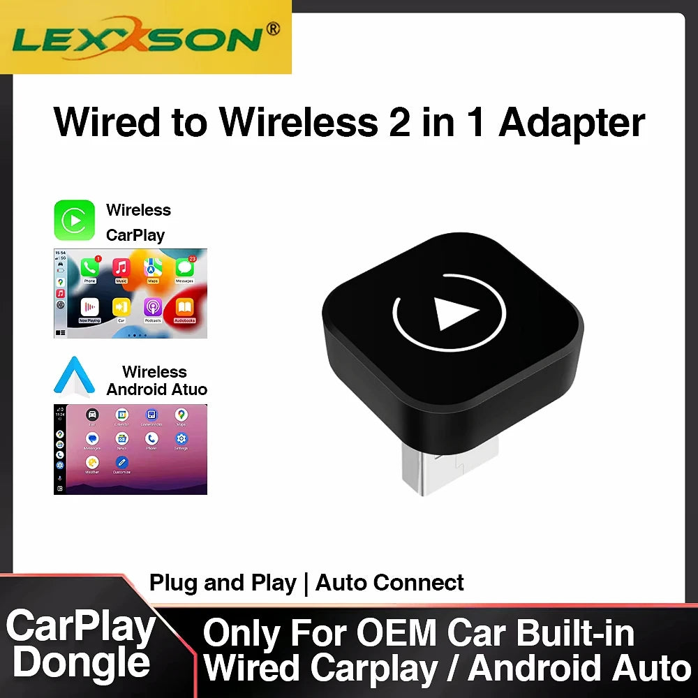 Безжичен 2-в-1 адаптер CarPlay и Android Auto (AI смарт бокс) за автомобили с кабелен CarPlay