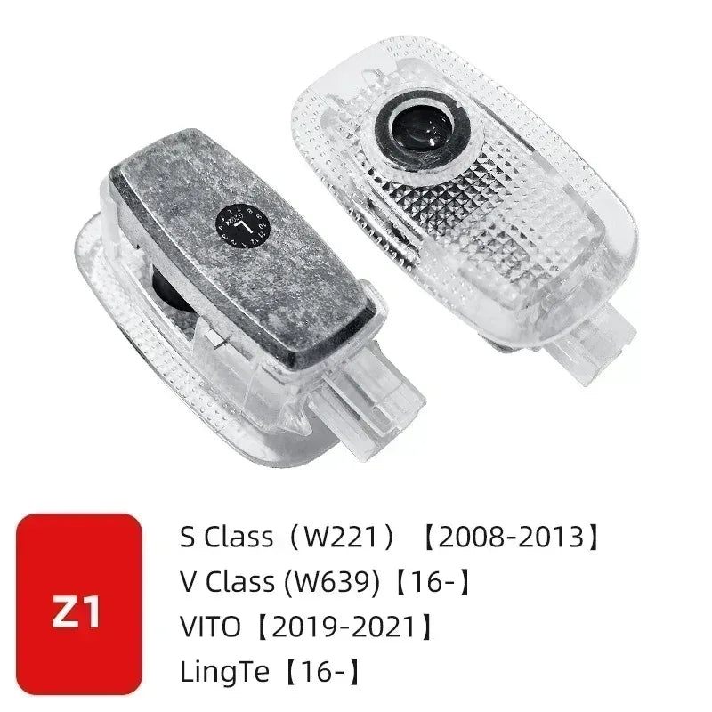Комплект 2 бр. LED прожектори за врати с лого за Mercedes-Benz (GT, W223, W639, W168, W245, W215, W164, X164, W204, W219, W206, W209, W218)