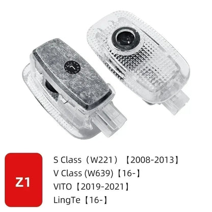 Комплект 2 бр. LED прожектори за врати с лого за Mercedes-Benz (GT, W223, W639, W168, W245, W215, W164, X164, W204, W219, W206, W209, W218)