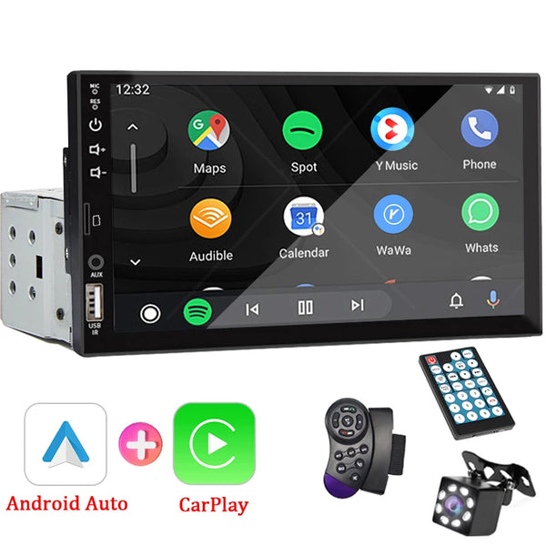 7" 1-DIN авторадио с CarPlay/Android Auto, HD сензорен екран, Bluetooth, FM, AUX, MirrorLink
