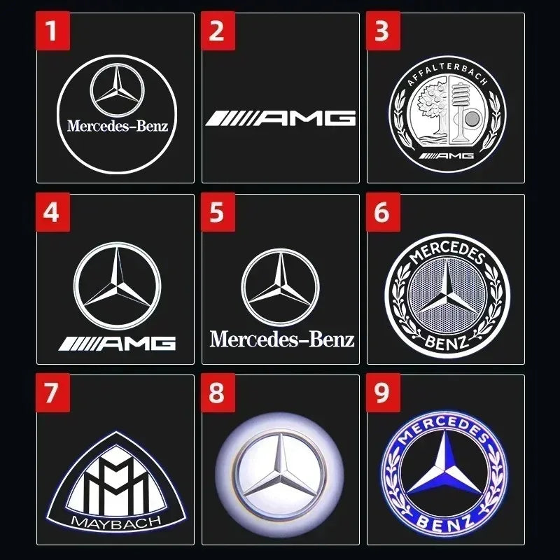 Комплект 2 бр. LED прожектори за врати с лого за Mercedes-Benz (GT, W223, W639, W168, W245, W215, W164, X164, W204, W219, W206, W209, W218)
