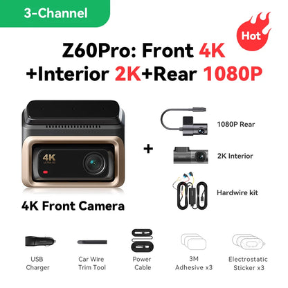 DDPAI Z60 Pro 4K двуканален автомобилен видеорегистратор (предна и вътрешна камера), HDR, сензор Sony STARVIS 2 IMX678, 5 GHz Wi‑Fi, GPS, ADAS, 4G