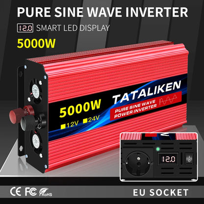 Автомобилен инвертор 12V към 220V 50Hz, чиста синусоида, EU контакт, с LED индикация