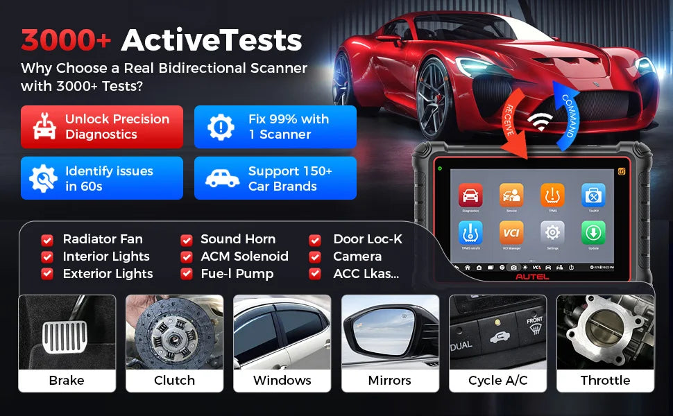 Autel MaxiCOM MK900 диагностичен уред OBD2 – всички системи, 40+ сервизни функции, двупосочно управление, активни тестове, DoIP/CAN FD, Android 11, 8" дисплей, 4GB/64GB