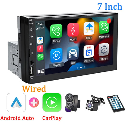 7" 1-DIN авторадио с CarPlay/Android Auto, HD сензорен екран, Bluetooth, FM, AUX, MirrorLink