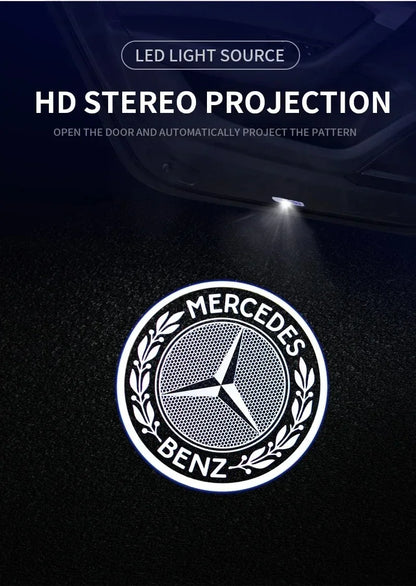 Комплект 2 бр. LED прожектори за врати с лого за Mercedes-Benz (GT, W223, W639, W168, W245, W215, W164, X164, W204, W219, W206, W209, W218)