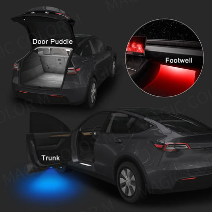 LED амбиентно интериорно осветление за крака и врати (puddle) за Tesla Model 3, Y, S и X