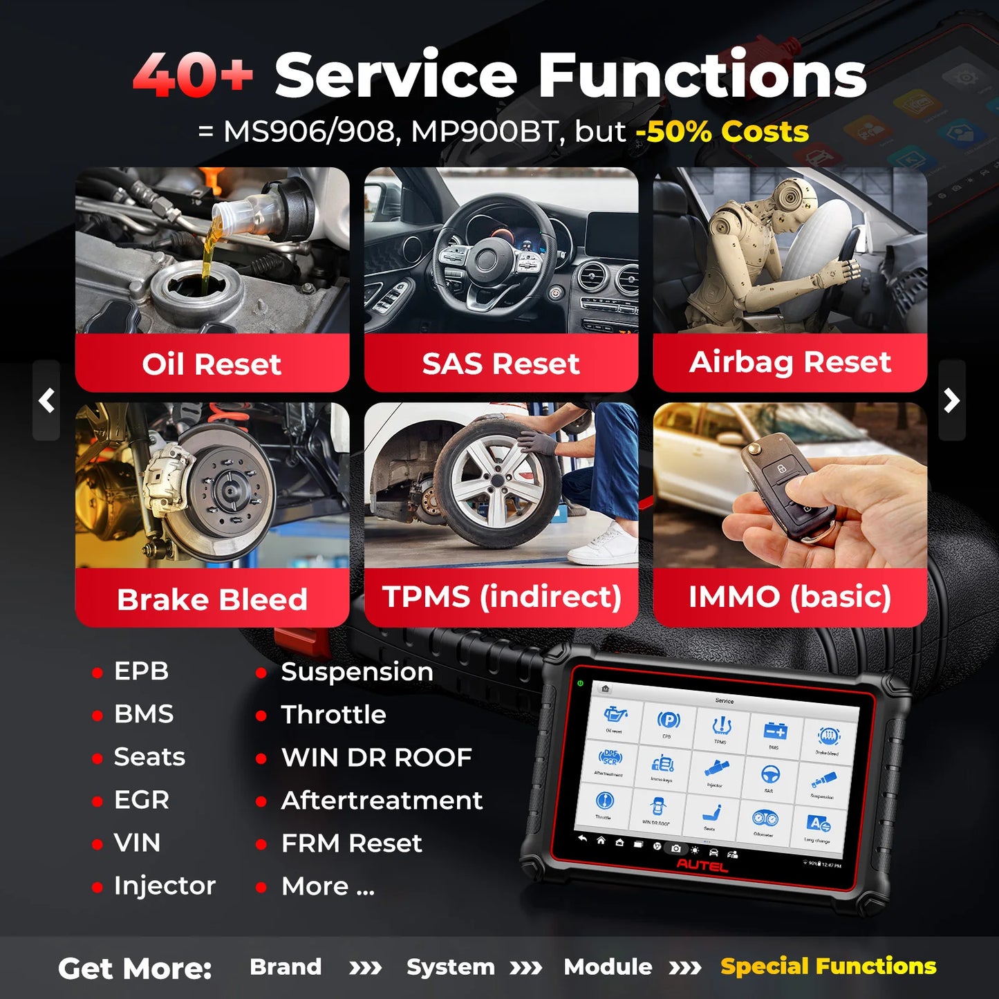 Autel MaxiCOM MK900 диагностичен уред OBD2 – всички системи, 40+ сервизни функции, двупосочно управление, активни тестове, DoIP/CAN FD, Android 11, 8" дисплей, 4GB/64GB