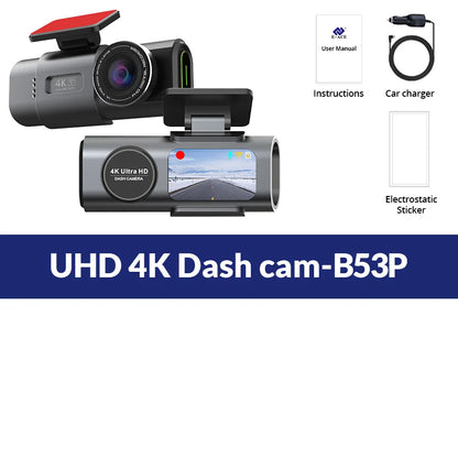 Автомобилен видеорегистратор 4K UHD с нощно виждане, вграден Wi‑Fi, GPS и режим паркиране 24/7