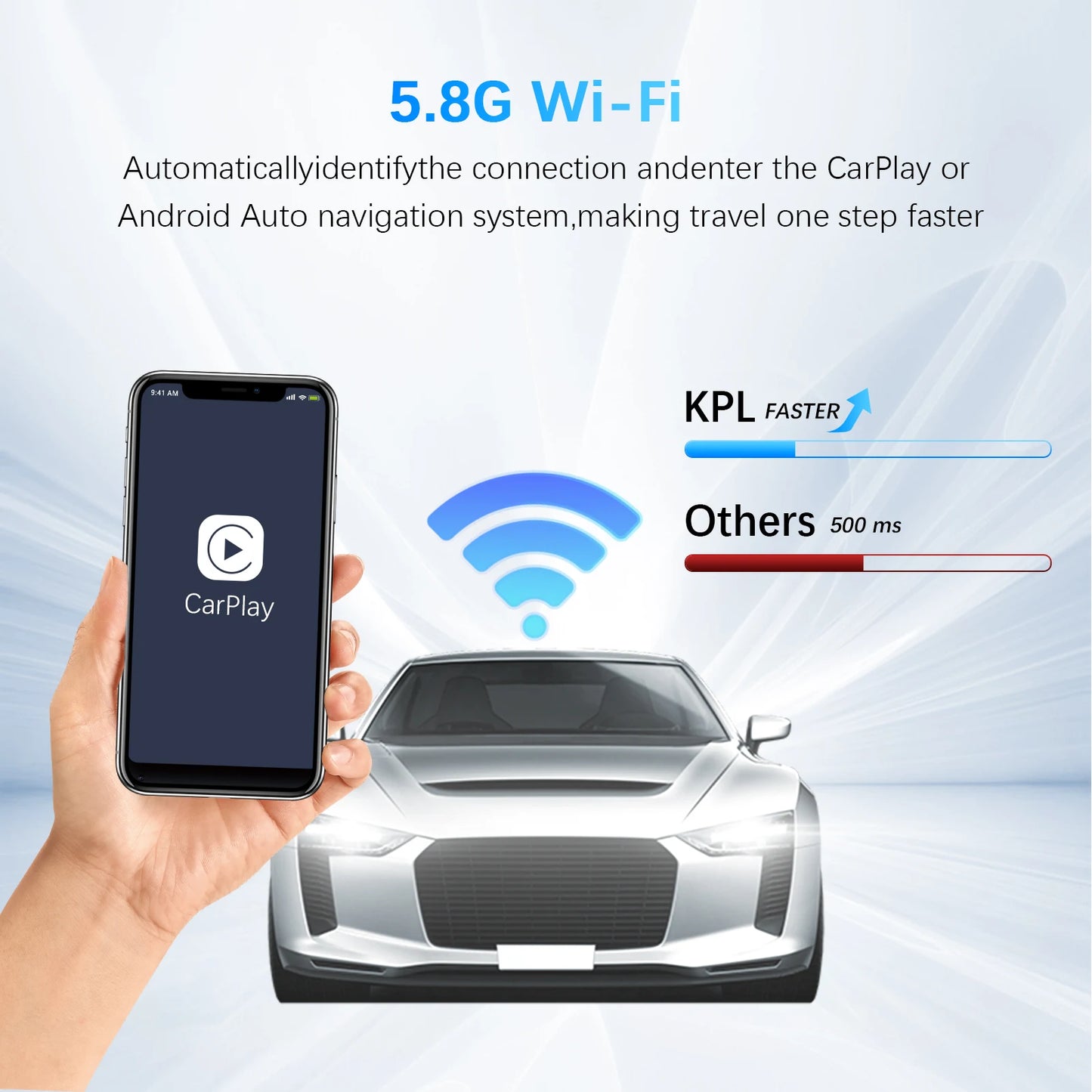 Безжичен адаптер 2-в-1 CarPlay/Android Auto Ezonetronics, съвместим с Mercedes‑Benz, VW Golf, BMW, Audi, Honda, Toyota