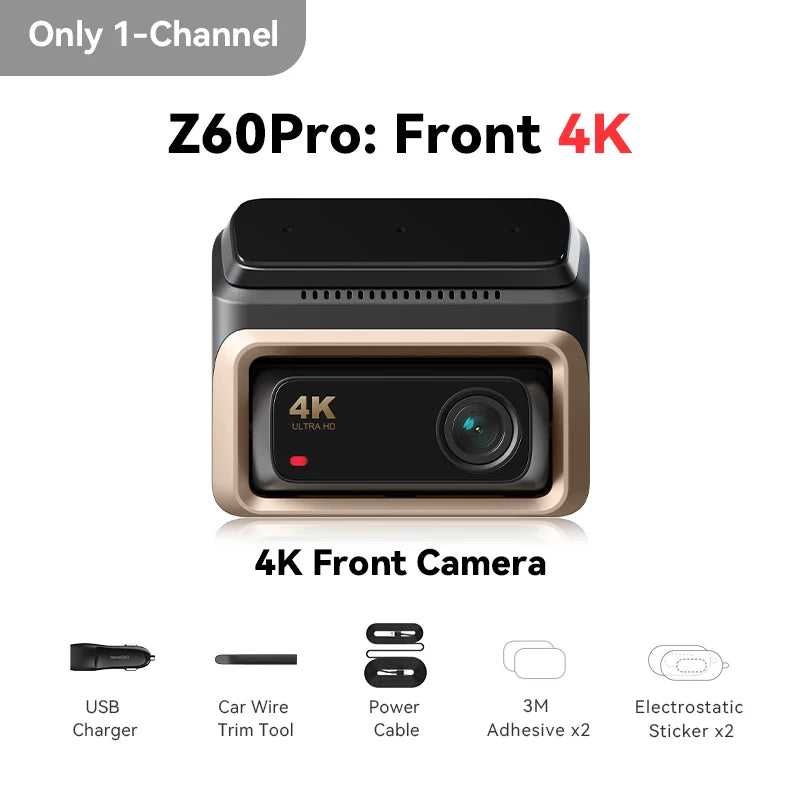 DDPAI Z60 Pro 4K двуканален автомобилен видеорегистратор (предна и вътрешна камера), HDR, сензор Sony STARVIS 2 IMX678, 5 GHz Wi‑Fi, GPS, ADAS, 4G
