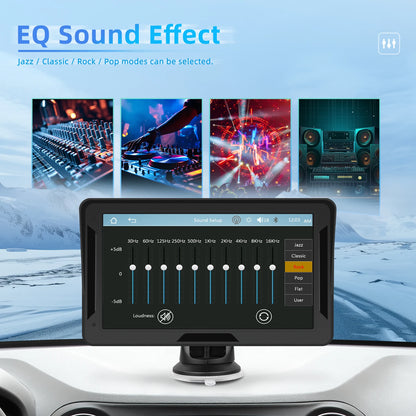 Podofo 7" преносим автомобилен дисплей с безжичен CarPlay/Android Auto, AirPlay, Bluetooth, FM трансмитер, AUX, HD 1024x600