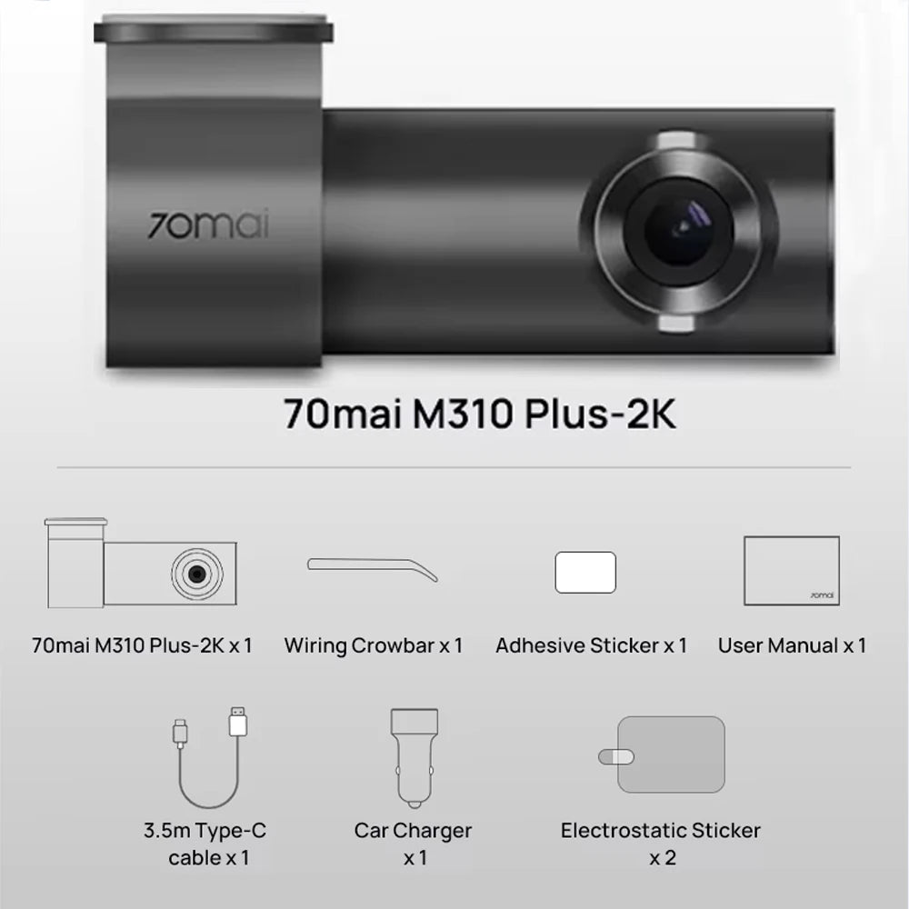 70mai M310 Plus 2K автомобилен видеорегистратор 1440p, 143° зрителен ъгъл, нощно виждане, гласово управление, 24-часов мониторинг при паркиране