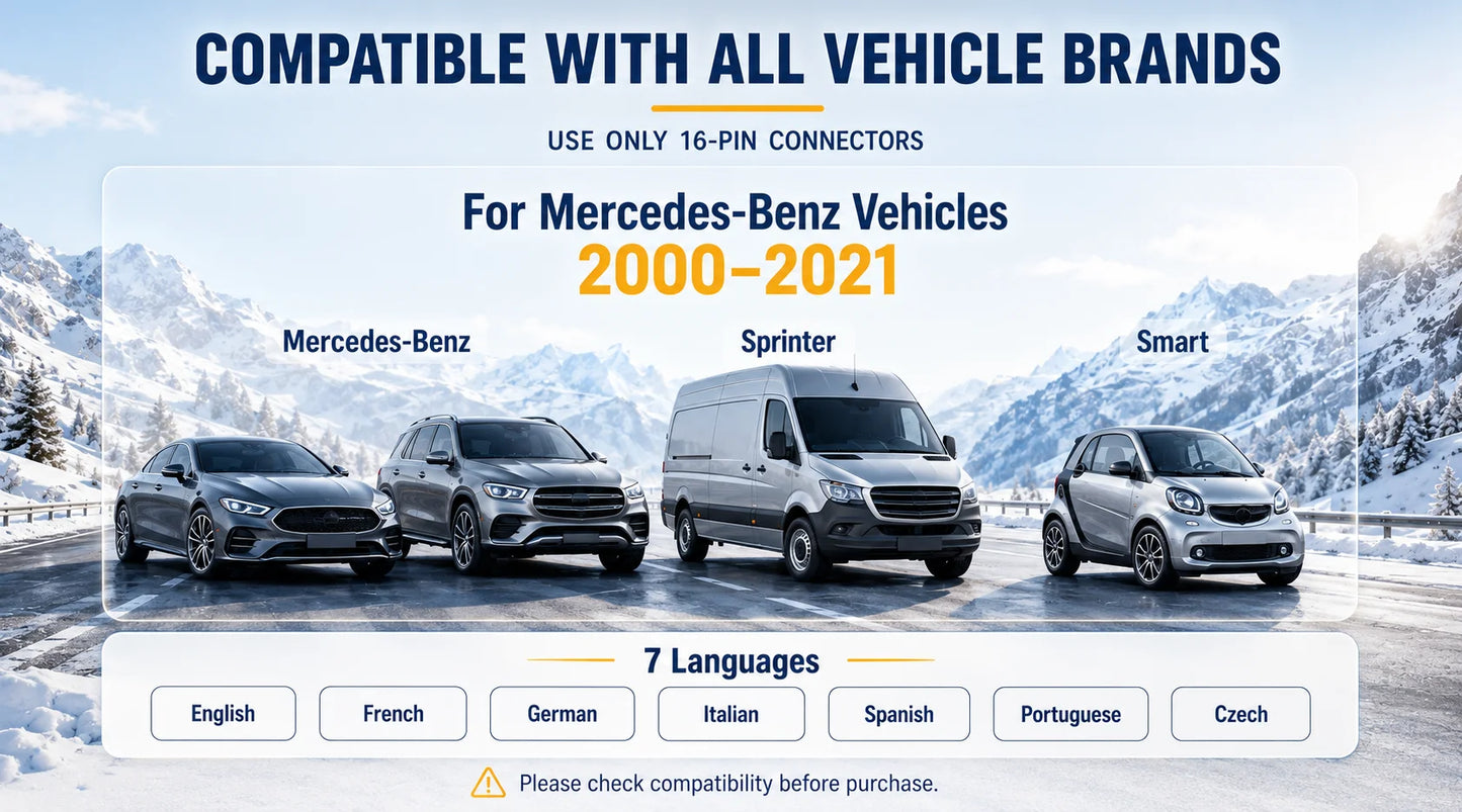 OBD2 скенер за Mercedes-Benz, пълна системна диагностика, ресет на масло, ETC, EPB, ABS, SAS и акумулатор